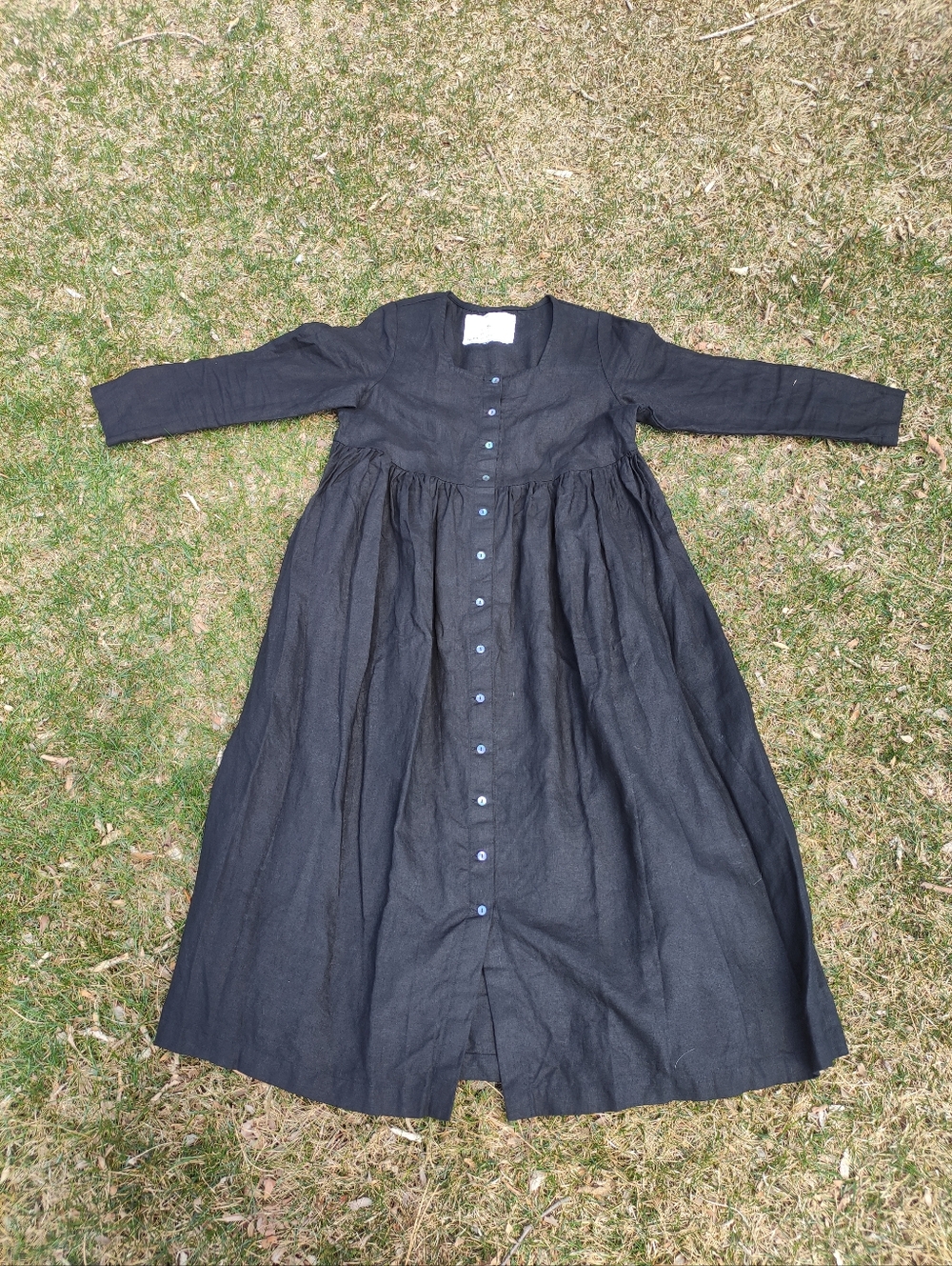 Not Perfect Linen "Mama Maxi" Dress In Black Linen, Size Large
